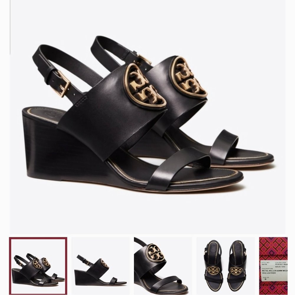 Tory Burch Metal Miller Wedge Vegan Leather